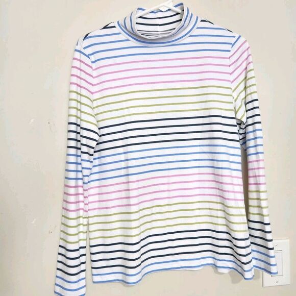 Croft Barrow Top Size Medium Striped 100% Cotton Mock Neck Longsleeve - Picture 1 of 7
